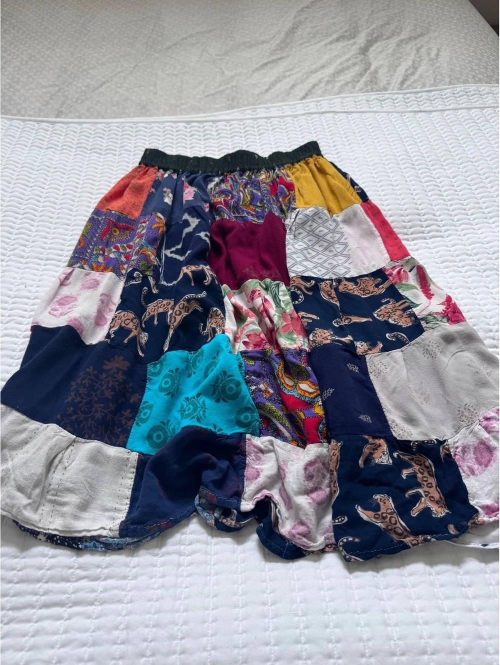 Upcycled DIY Patchwork Midi Skirt - Boho / Festival Style (Fits Small) Has hole